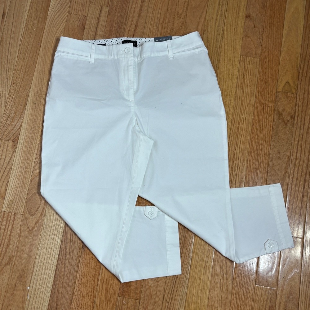NWT Talbots Womens 10P Perfect Crop Pant White Slim Leg Button Detail Classic